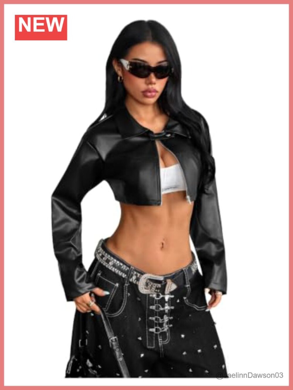 Women's Faux Leather Cropped Moto Jacket Zip Collar Y2K